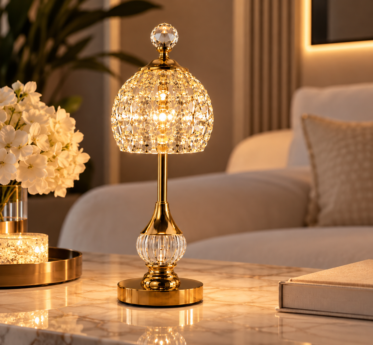 Lot de 2 Lampes de Table Cristal LED Sans Fil – Dorées