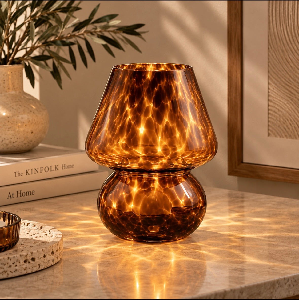 Lampe champignon en verre Ambré - Éclairage d’Ambiance