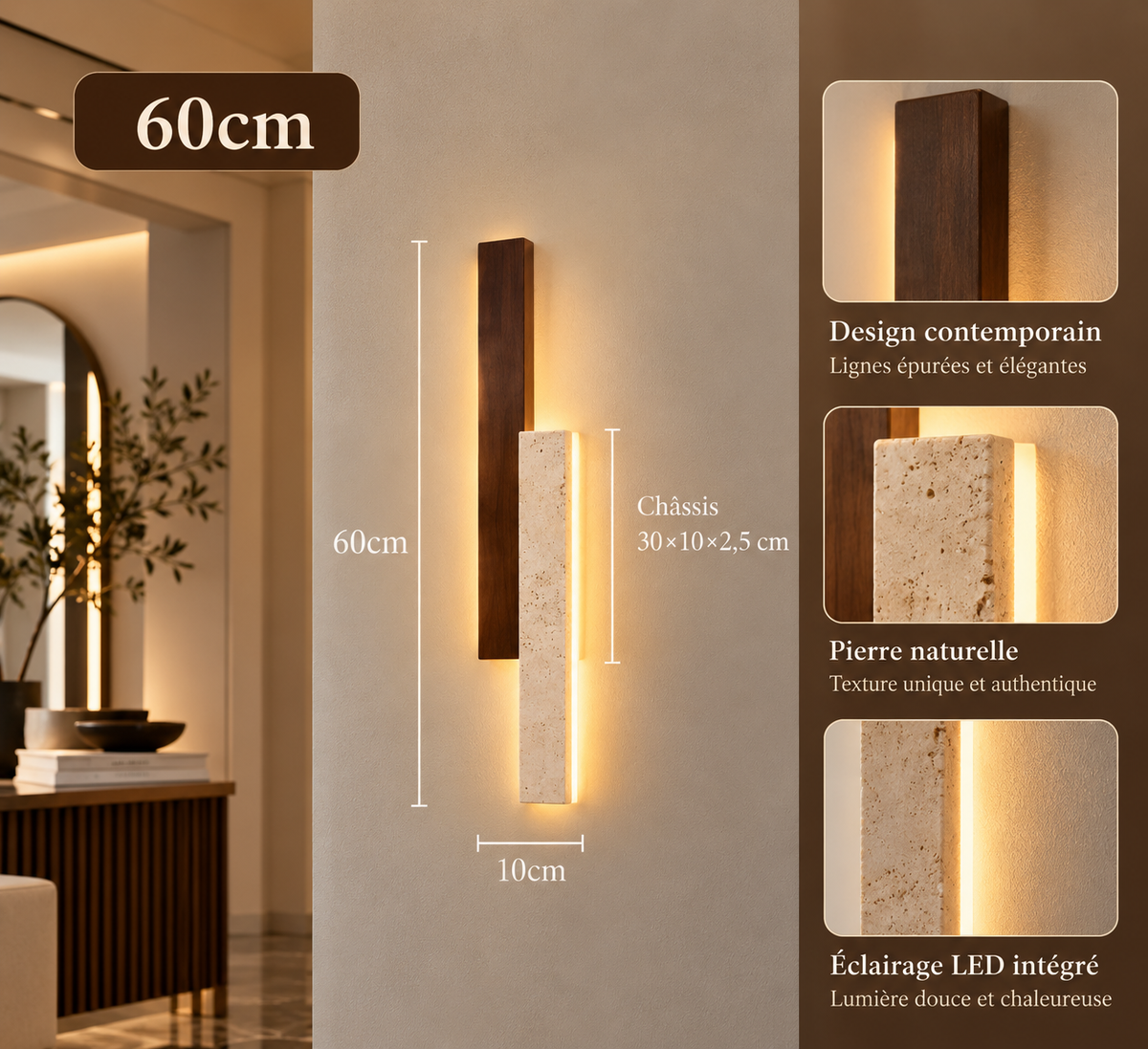 Applique Murale LED en pierre Naturelle