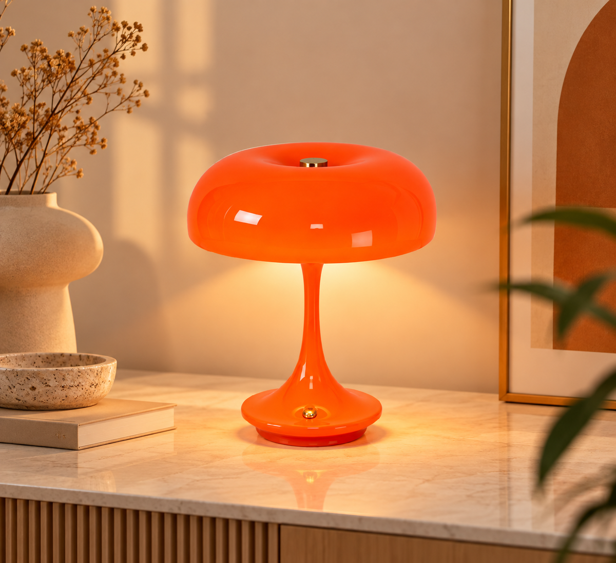 Lampe Champignon LED Orange – Tactile & Rechargeable