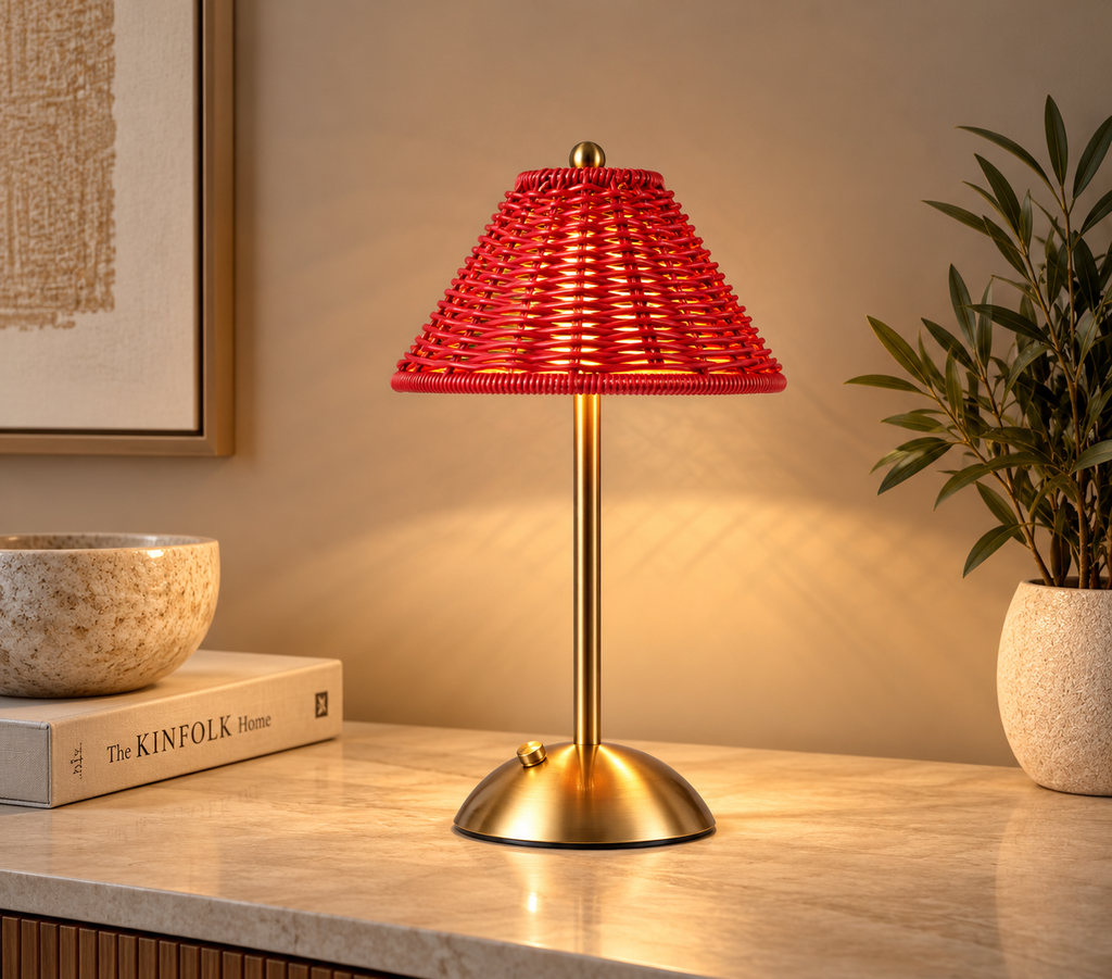 Lampe de Table LED Sans Fil en Rotin – Éclat Tressé